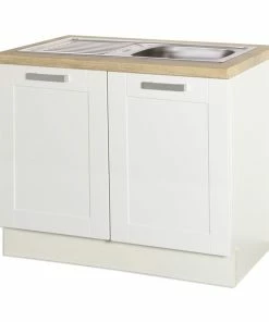 Spülenschrank MATRIX - Weiß Lacklaminat-Asteiche 100 Cm