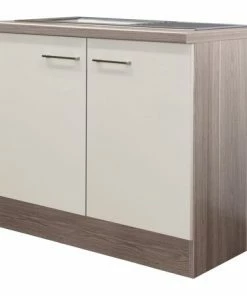 Spülenunterschrank EICO - Magnolienweiß-Tennessee Eiche - Mit Spüle - 100 Cm