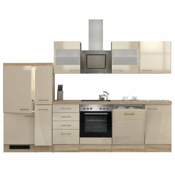 Küchenblock NEPAL - Kaschmir Glanz-Sonoma Eiche - Mit E-Geräten - 310 Cm