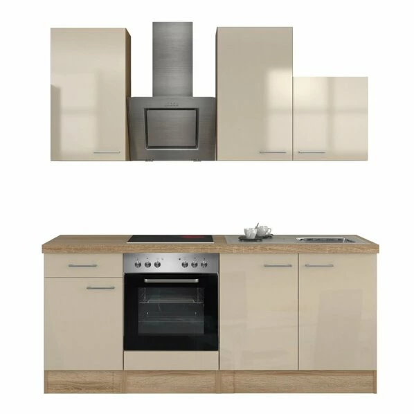 Küchenblock NEPAL - Kaschmir Glanz-Sonoma Eiche - Mit E-Geräten - 210 Cm