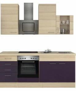 Küchenblock FOCUS - Akazie-Aubergine - Mit E-Geräten - 210 Cm