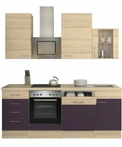 Küchenblock FOCUS - Akazie-Aubergine - Mit E-Geräten - 220 Cm