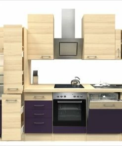 Küchenblock FOCUS - Akazie-Aubergine - Mit E-Geräten - 310 Cm