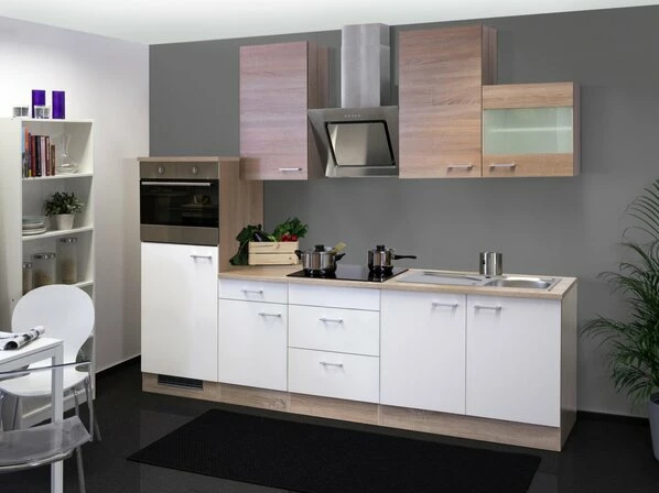 Küchenblock SAMOA - Weiß-Sonoma Eiche - Mit E-Geräten - 270 Cm