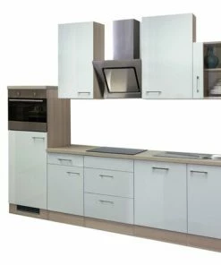 Küchenblock ABACO - Perlmutt Glänzend-Akazie - Mit E-Geräte - 280 Cm