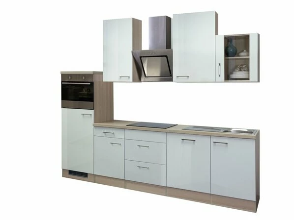 Küchenblock ABACO - Perlmutt Glänzend-Akazie - Mit E-Geräte - 280 Cm