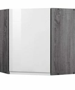 Eck-Hängeschrank WIEN - Weiß Hochglanz-Eiche Vintage - 60 Cm