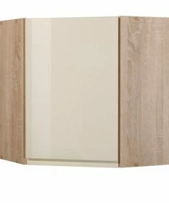 Eck-Hängeschrank WIEN - Creme Hochglanz-Sonoma Eiche - 60 Cm