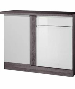 Eck-Anrichte WIEN - Weiß Hochglanz-Eiche Vintage - 110 Cm