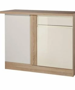 Eck-Anrichte WIEN - Creme Hochglanz-Sonoma Eiche - 110 Cm