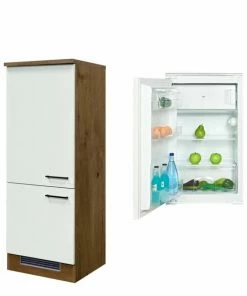 Demi-Umbauschrank VINTEA - Magnolia Matt - Lancelot Oak - Mit Kühlschrank