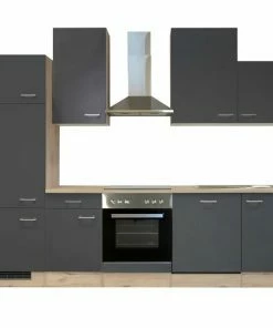 Küchenblock MORENA - Basaltgrau Matt - San Remo Eiche - Mit E-Geräten - 280 Cm