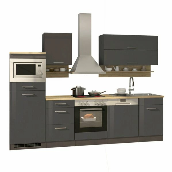 Küchenblock ROM - Grau Hochglanz - Mit E-Geräten - 280 Cm