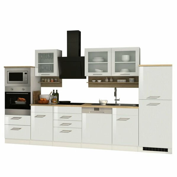 Küchenblock ROM - Weiß Hochglanz - Mit E-Geräten - 340 Cm