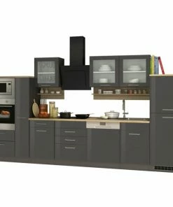 Küchenblock ROM - Grau Hochglanz - Mit E-Geräten - 370 Cm