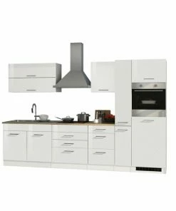 Küchenblock ROM - Weiß Hochglanz - Mit E-Geräten - 320 Cm