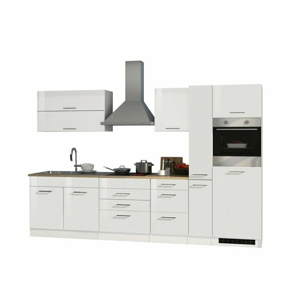 Küchenblock ROM - Weiß Hochglanz - Mit E-Geräten - 320 Cm