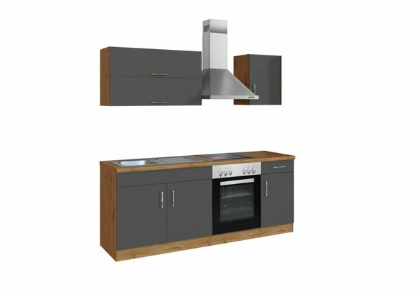 Küchenblock SORRENTO - Anthrazit Matt-Wotan Eiche - Mit E-Geräten - 210 Cm