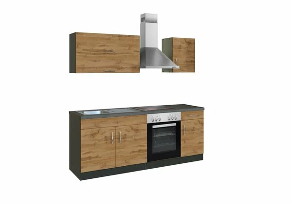 Küchenblock SORRENTO - Wotan Eiche-graphit - Mit E-Geräten - 210 Cm