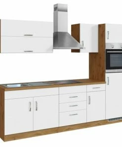 Küchenblock SORRENTO - Weiß - Wotan Eiche - Mit E-Geräten - 270 Cm