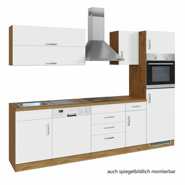 Küchenblock SORRENTO - Weiß - Wotan Eiche - Mit E-Geräten - 270 Cm