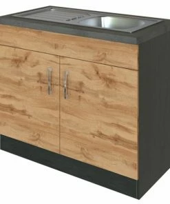 Spülenunterschrank SORRENTO - Wotan Eiche - Grafit - 100 Cm Breit