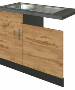 Spülenunterschrank SORRENTO - Wotan Eiche - Grafit - Mit Geschirrspülerblende
