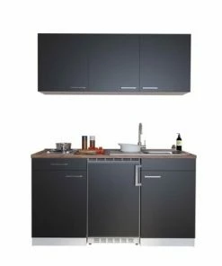 RESPEKTA Küchenzeile - Schwarz - Mit E-Geräten - 150 Cm