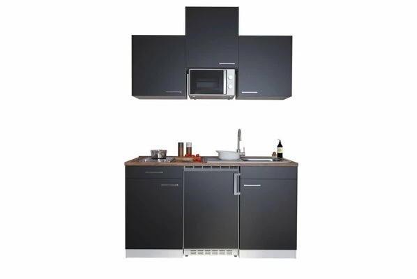 RESPEKTA Küchenzeile - Schwarz - Mit E-Geräten - 150 Cm