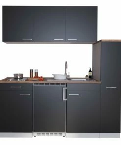 RESPEKTA Küchenzeile - Schwarz - Mit E-Geräten - 180 Cm