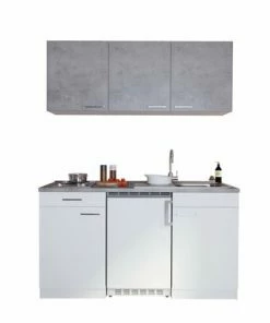 RESPEKTA Küchenzeile - Weiß - Beton - Mit E-Geräten - 150 Cm