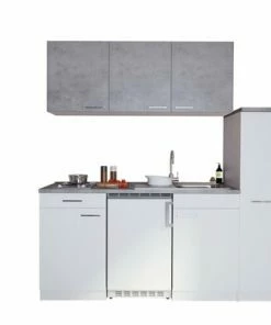 RESPEKTA Küchenzeile - Weiß - Beton - Mit E-Geräten - 180 Cm