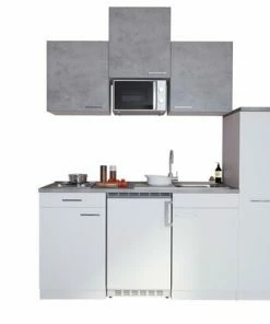 RESPEKTA Küchenzeile - Weiß - Beton - Mit E-Geräten - 180 Cm