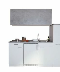 RESPEKTA Küchenzeile - Weiß - Beton - Mit E-Geräten - 180 Cm