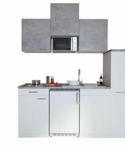 RESPEKTA Küchenzeile - Weiß - Beton - Mit E-Geräten - 180 Cm