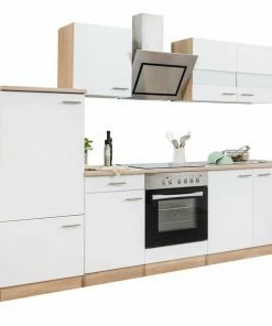 RESPEKTA Küchenzeile - Weiß - Eiche Sägerau - Mit E-Geräten - 270 Cm