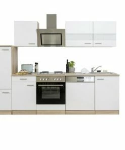 RESPEKTA Küchenzeile - Weiß - Eiche Sägerau - Mit E-Geräten - 280 Cm