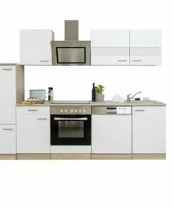 RESPEKTA Küchenzeile - Weiß - Eiche Sägerau - Mit E-Geräten - 280 Cm