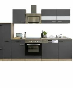 RESPEKTA Küchenzeile - Grau - Eiche Sägerau - Mit E-Geräten - 310 Cm