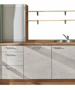 Küchenblock - Beton-weißgrau - Evoke Eiche - Mit E-Gerät - 180 Cm