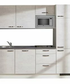 Küchenblock - Beton-weißgrau-graphitgrau - Mit E-Geräten - 240 Cm