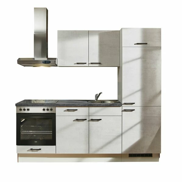 Küchenblock - Beton-weißgrau- Mit E-Geräten - 220 Cm