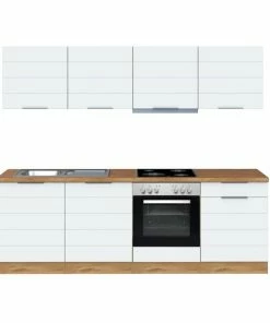 Küchenblock FLORENZ - Weiß Matt - Wotan Eiche - Mit E-Geräten - 240 Cm