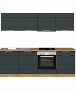 Küchenblock FLORENZ - Grau Matt - Wotan Eiche - Mit E-Geräten - 240 Cm