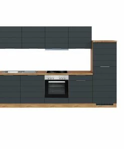 Küchenblock FLORENZ - Grau Matt - Wotan Eiche - Mit E-Geräten - 300 Cm