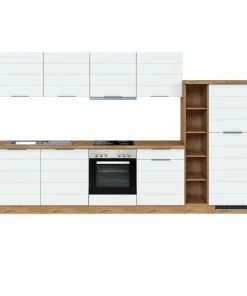 Küchenblock FLORENZ - Weiß Matt - Wotan Eiche - Mit E-Geräten - 330 Cm