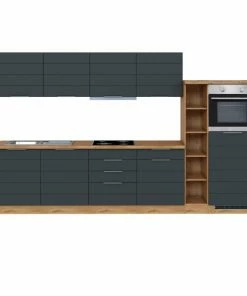 Küchenblock FLORENZ - Weiß Matt-Wotan Eiche - Mit E-Geräten - 330 Cm