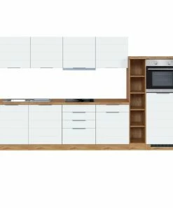 Küchenblock FLORENZ - Weiß Matt-Wotan Eiche - Mit E-Geräten - 330 Cm