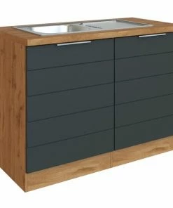 Spülenschrank FLORENZ - Wotaneiche-grau Matt - Mit GSP-Front