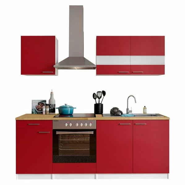 RESPEKTA Küchenblock - Rot - Mit E-Geräten - 210 Cm